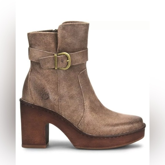 BORN Hailey Buckle Platform Leather Bootie/Side Zip US 9.5 M Taupe Distressed - Picture 13 of 13